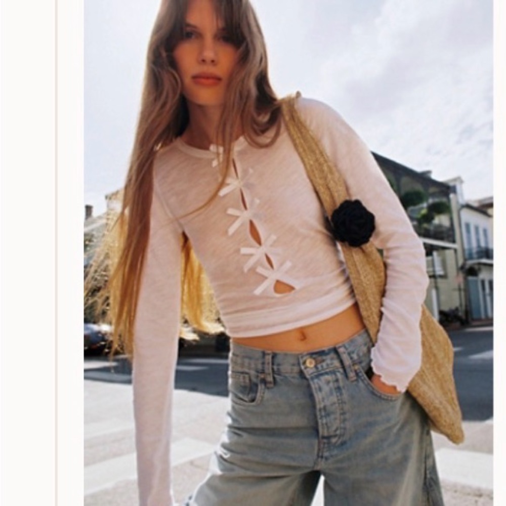 Free people White Long Sleeve Top with bows